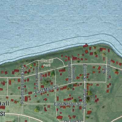 Second close-up of the map of Osakis, Minnesota print showing more streets and buildings