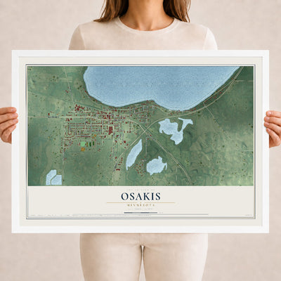 Map of Osakis, Minnesota, 18 x 24 inch print in a white wood frame