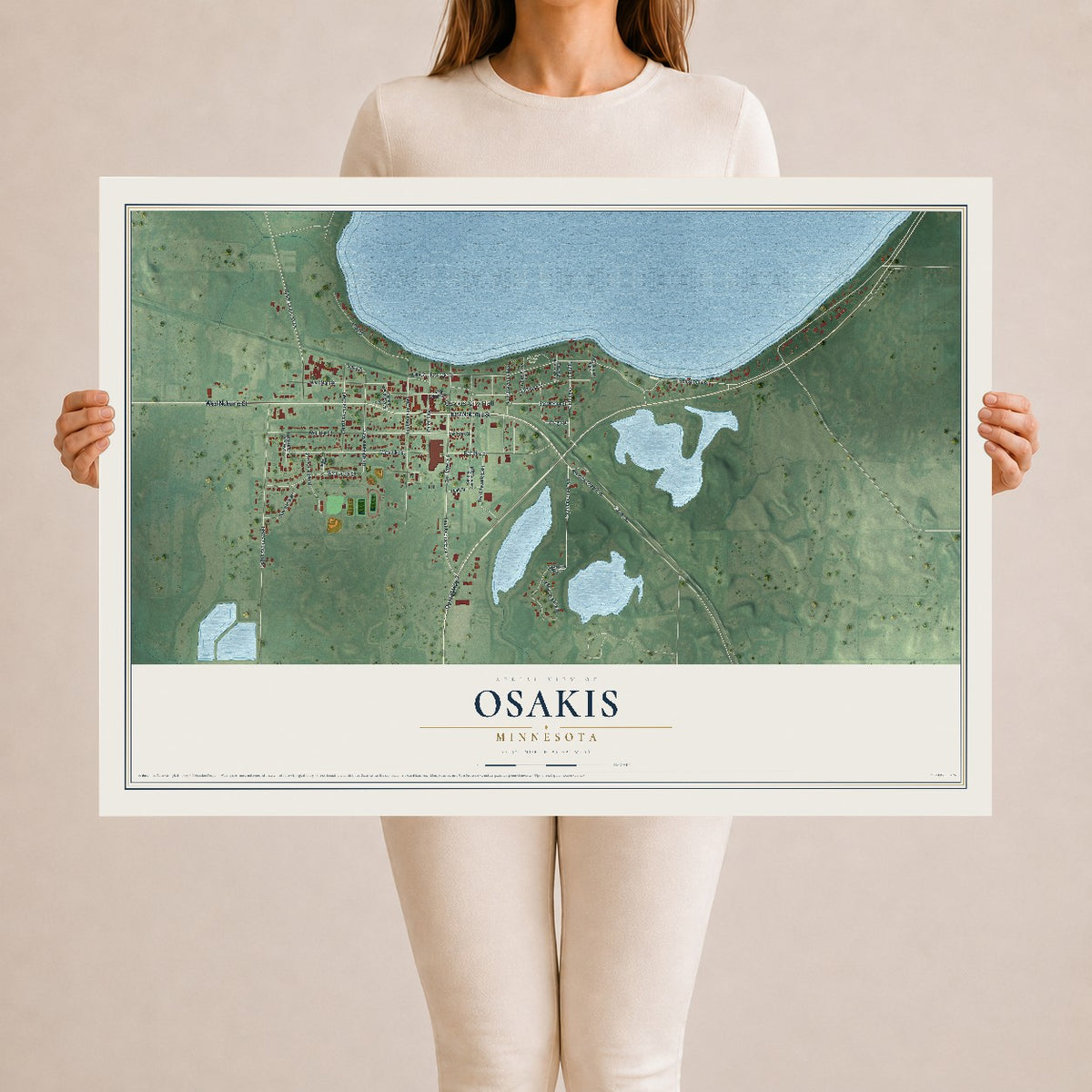Map of Osakis, Minnesota, 24 x 36 inch unframed archival matte print