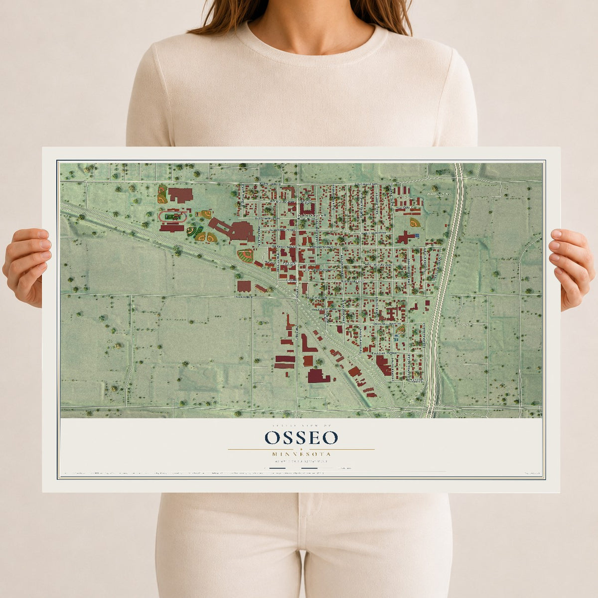 Map of Osseo, Minnesota, 12 x 18 inch unframed archival matte print