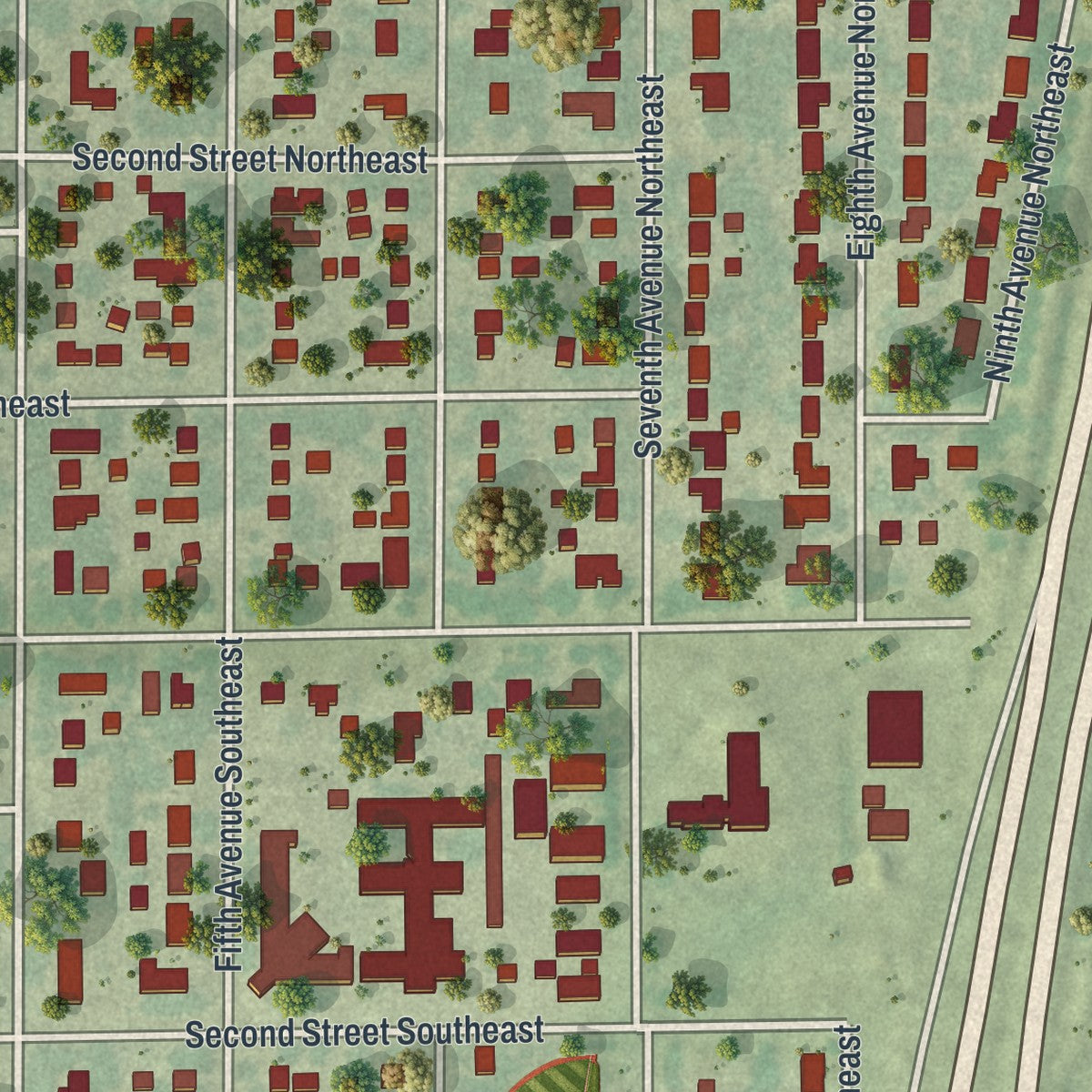 Close-up of the map of Osseo, Minnesota print showing street and building detail