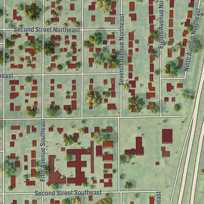 Close-up of the map of Osseo, Minnesota print showing street and building detail