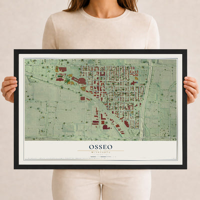 Map of Osseo, Minnesota, 12 x 18 inch print in a black wood frame