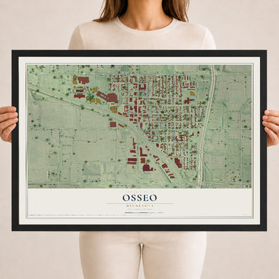 Map of Osseo, Minnesota, 18 x 24 inch print in a black wood frame