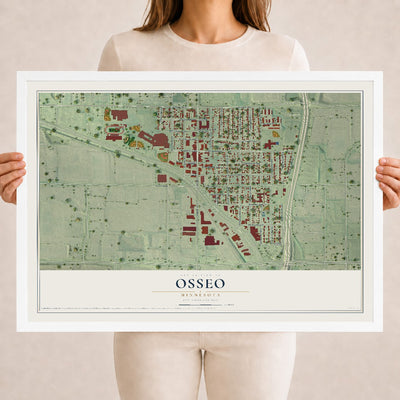 Map of Osseo, Minnesota, 18 x 24 inch print in a white wood frame
