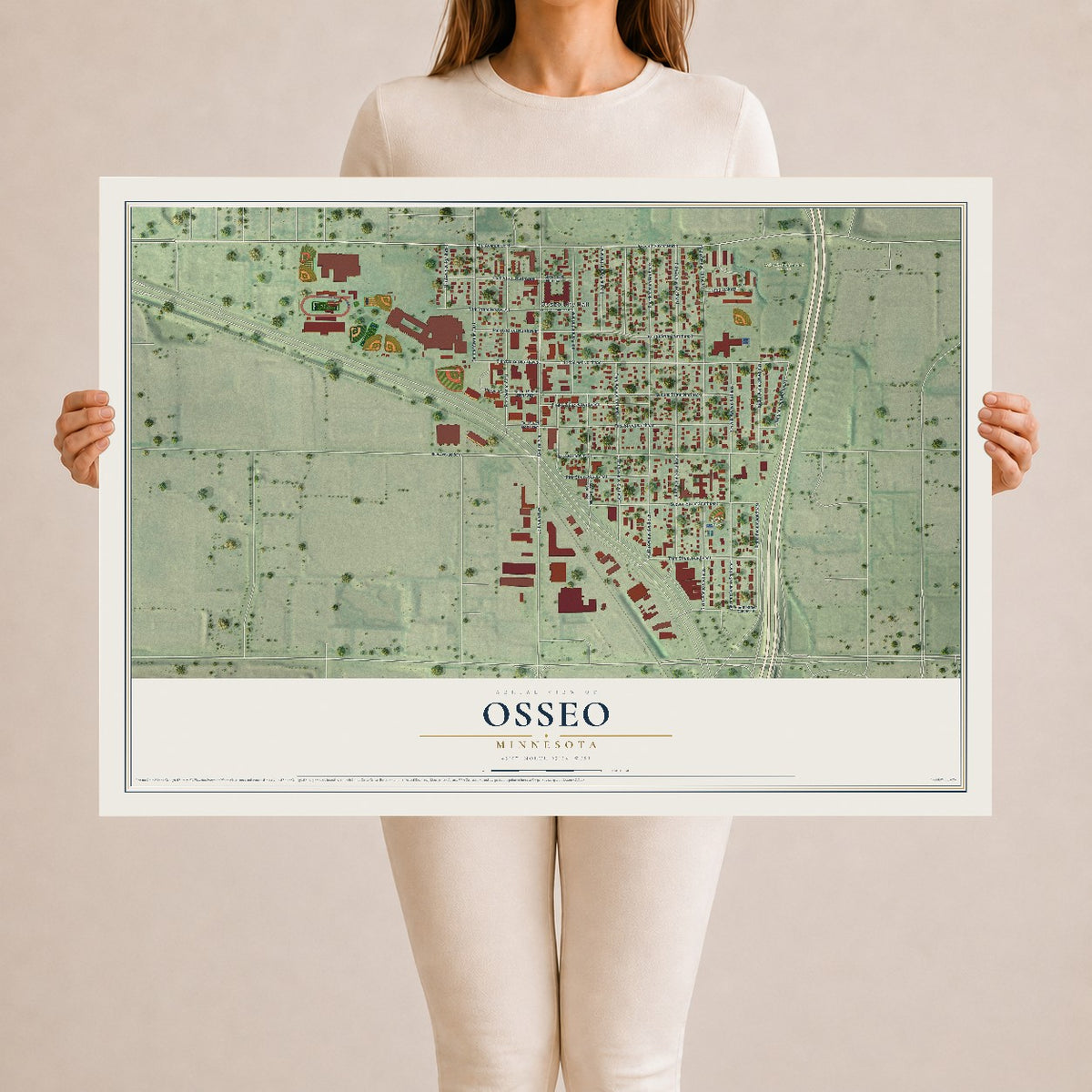 Map of Osseo, Minnesota, 24 x 36 inch unframed archival matte print