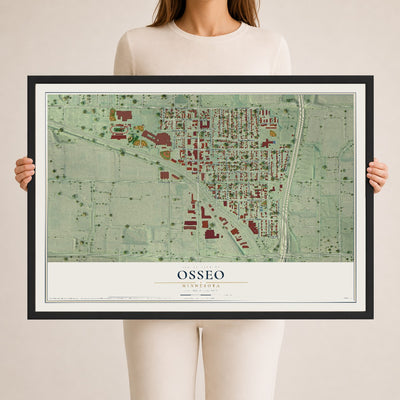 Map of Osseo, Minnesota, 24 x 36 inch print in a black wood frame