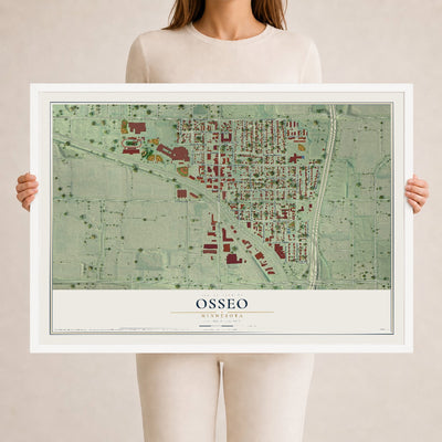 Map of Osseo, Minnesota, 24 x 36 inch print in a white wood frame