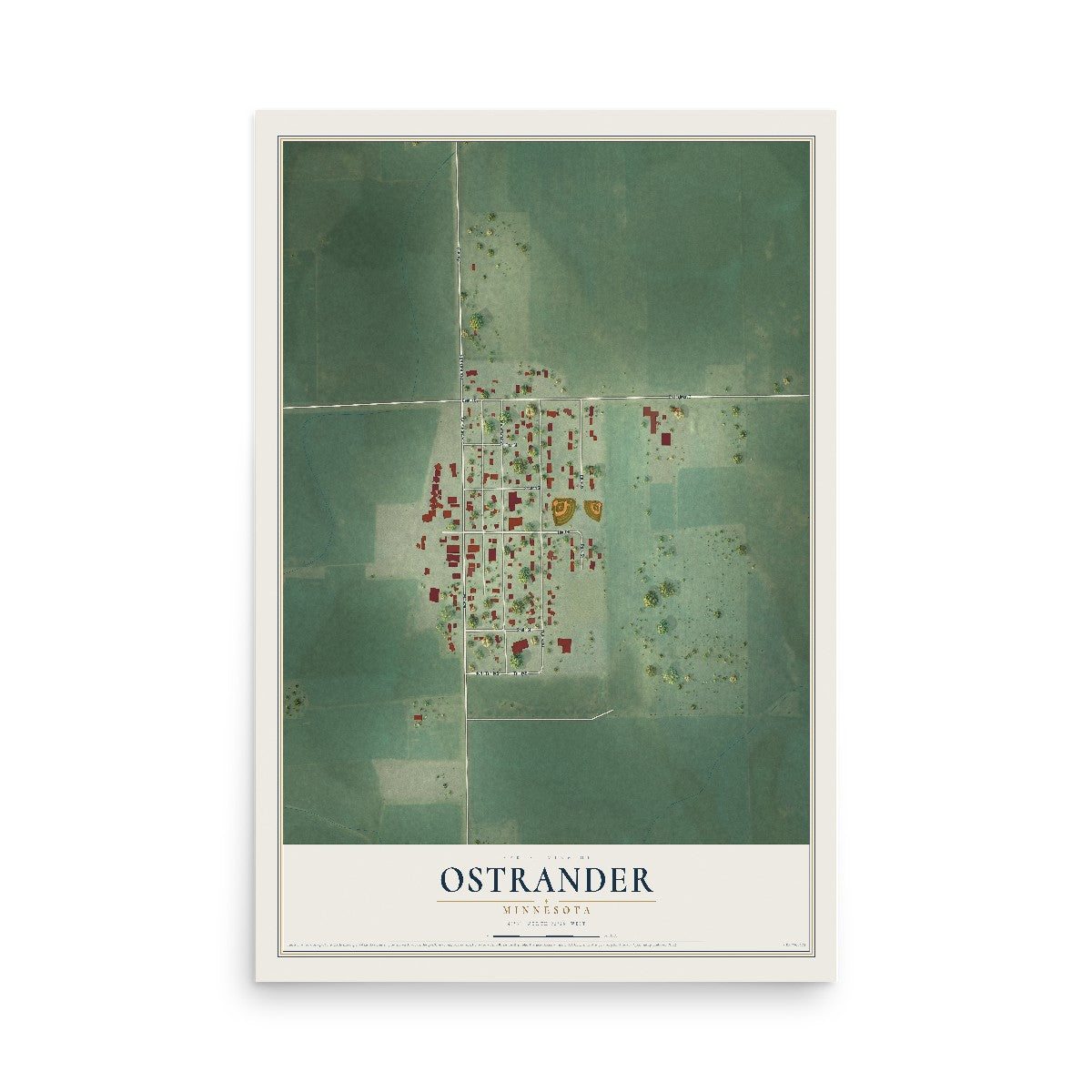 Map of Ostrander, Minnesota, 12 x 18 inch unframed archival matte print