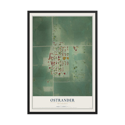 Map of Ostrander, Minnesota, 12 x 18 inch print in a black wood frame
