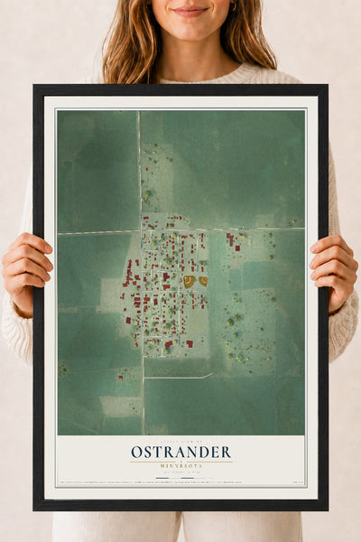Map of Ostrander, Minnesota, 18 x 24 inch print in a black wood frame