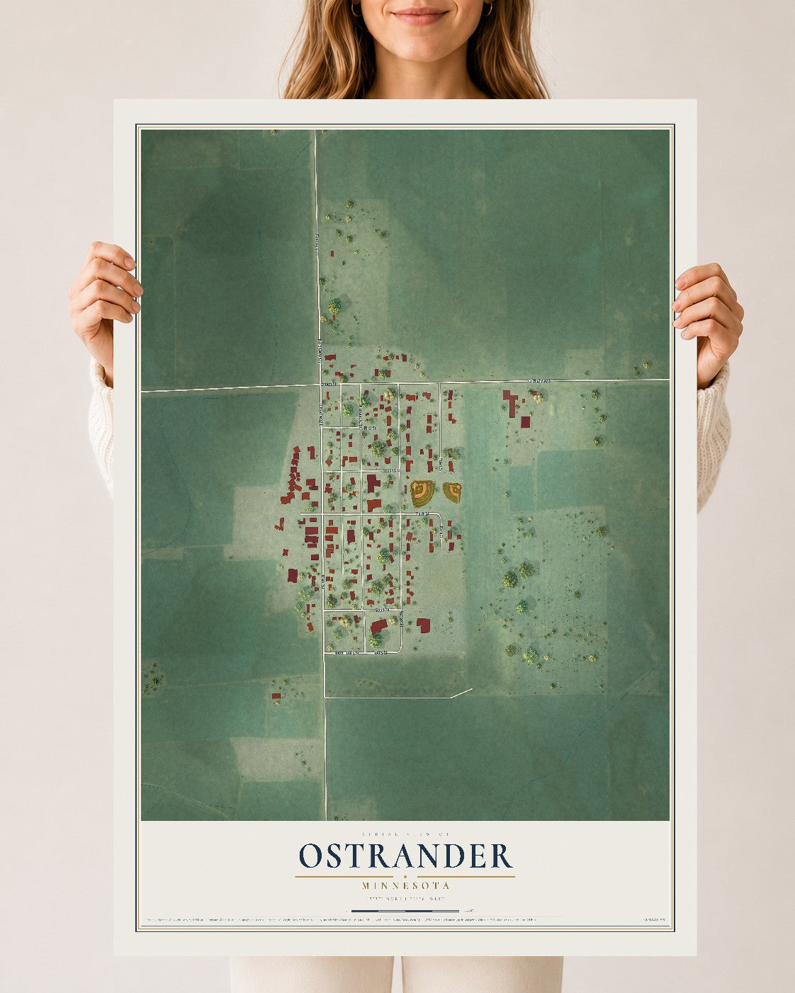 Map of Ostrander, Minnesota, 24 x 36 inch unframed archival matte print