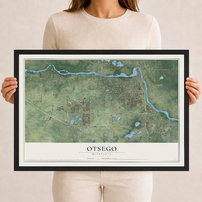 Map of Otsego, Minnesota, 12 x 18 inch print in a black wood frame