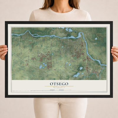 Map of Otsego, Minnesota, 18 x 24 inch print in a black wood frame
