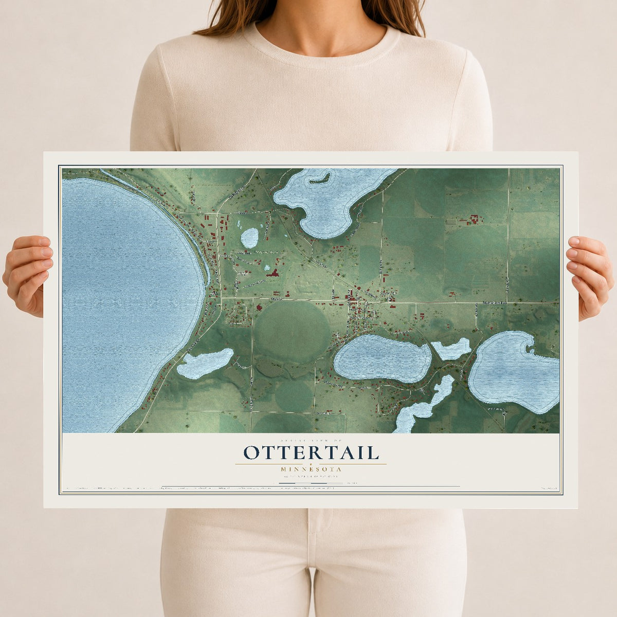 Map of Ottertail, Minnesota, 12 x 18 inch unframed archival matte print