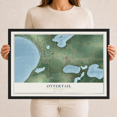 Map of Ottertail, Minnesota, 12 x 18 inch print in a black wood frame