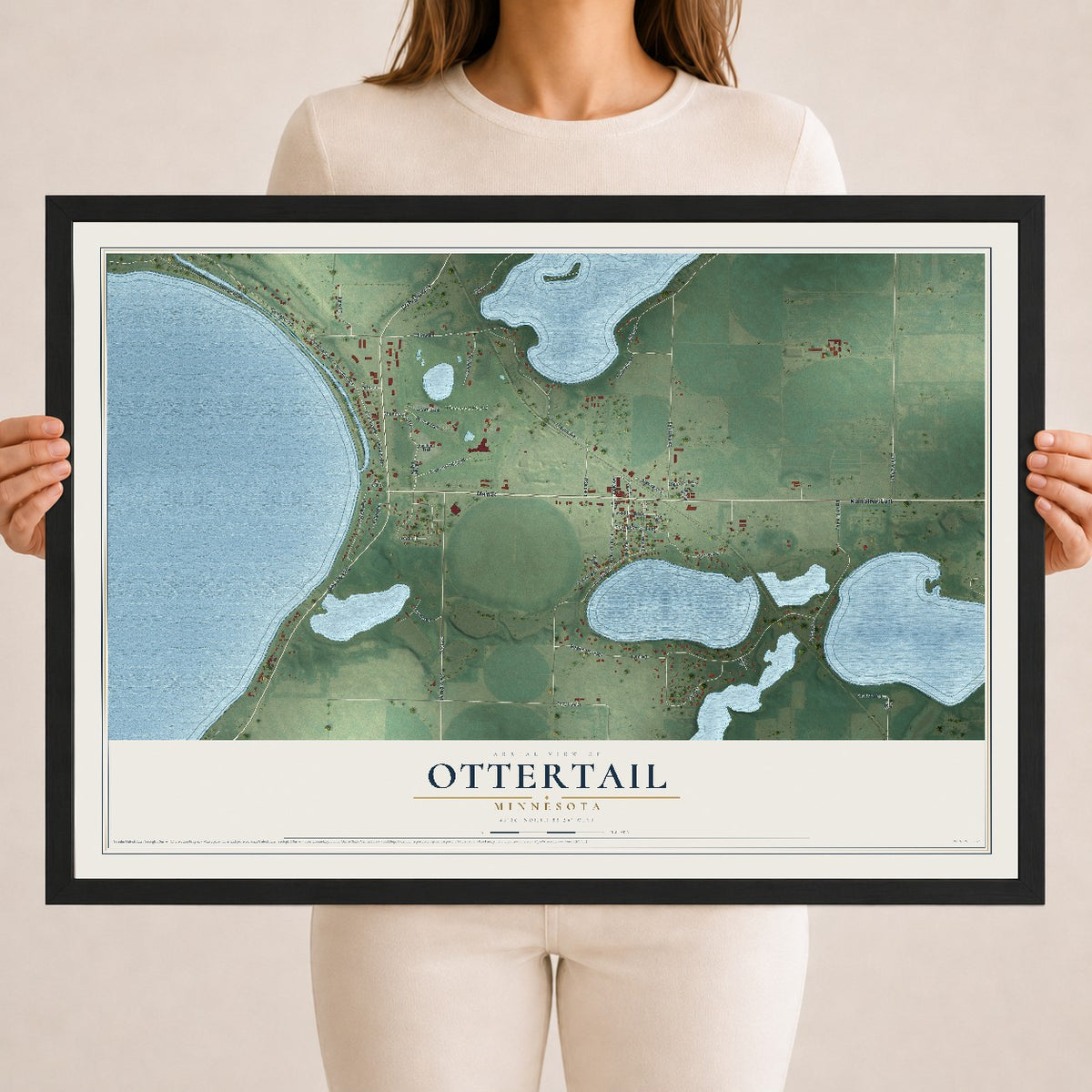 Map of Ottertail, Minnesota, 18 x 24 inch print in a black wood frame