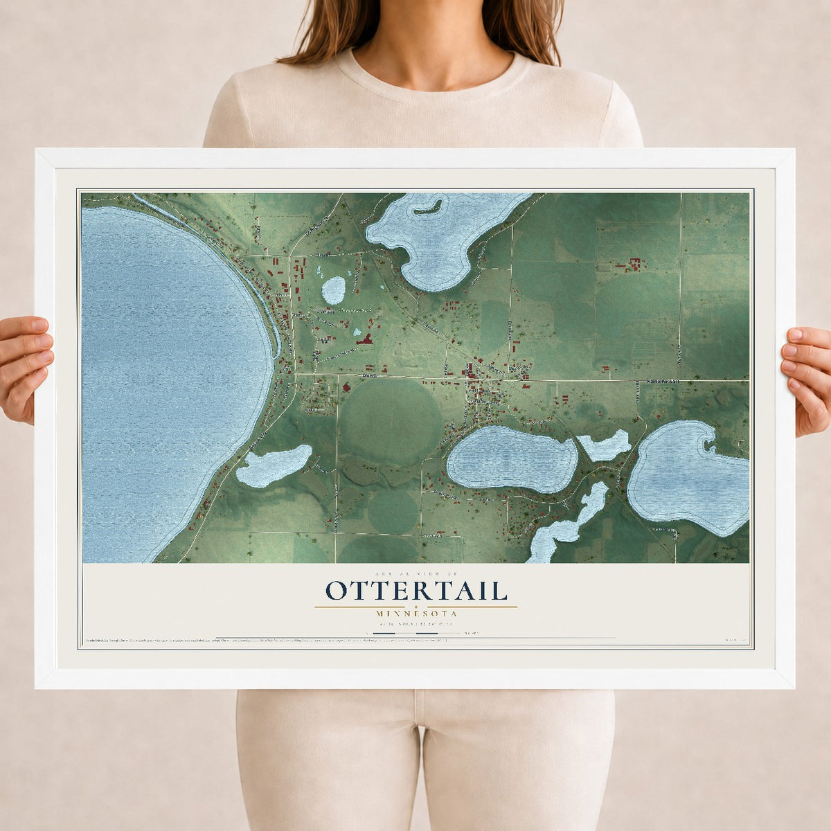 Map of Ottertail, Minnesota, 18 x 24 inch print in a white wood frame