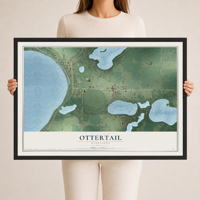 Map of Ottertail, Minnesota, 24 x 36 inch print in a black wood frame
