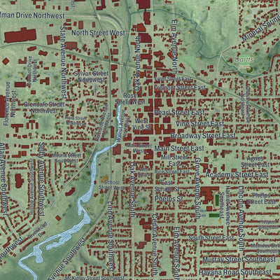 Close-up of the map of Owatonna, Minnesota print showing street and building detail