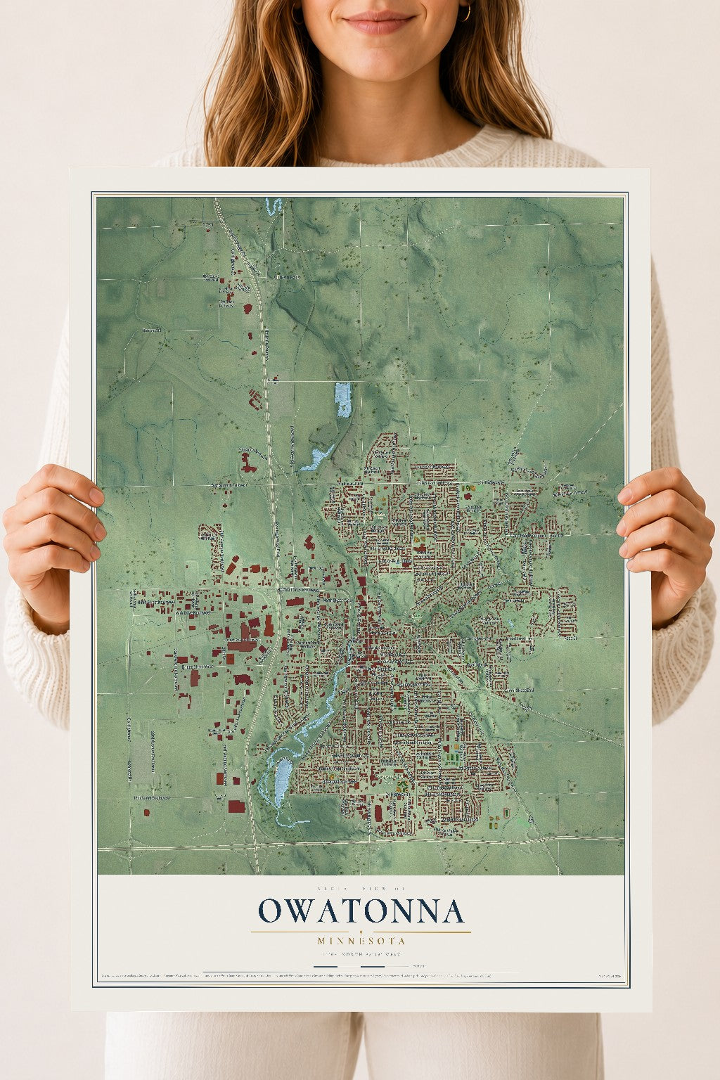Map of Owatonna, Minnesota, 18 x 24 inch unframed archival matte print