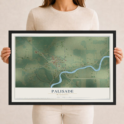 Map of Palisade, Minnesota, 12 x 18 inch print in a black wood frame