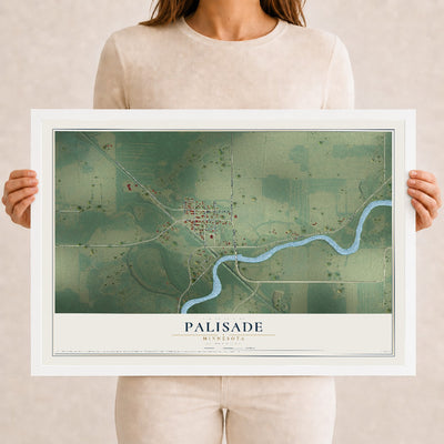 Map of Palisade, Minnesota, 12 x 18 inch print in a white wood frame
