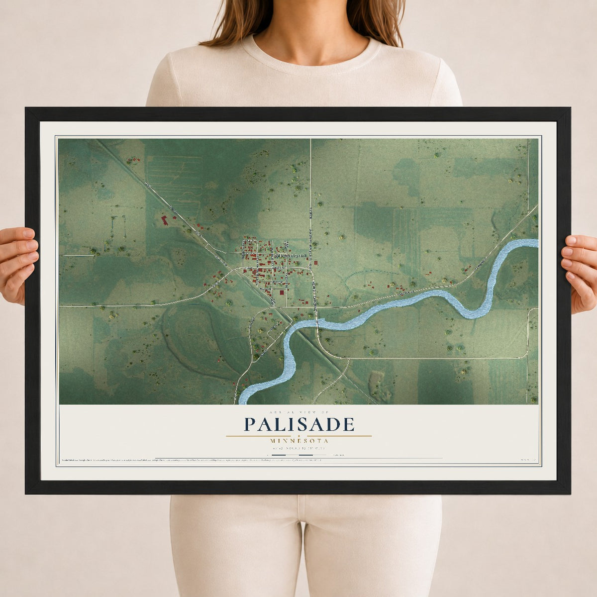 Map of Palisade, Minnesota, 18 x 24 inch print in a black wood frame