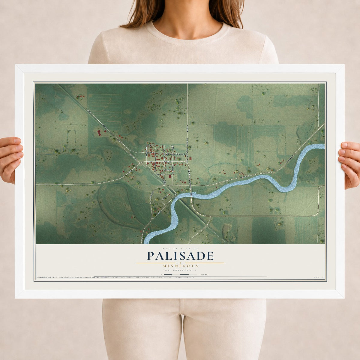 Map of Palisade, Minnesota, 18 x 24 inch print in a white wood frame