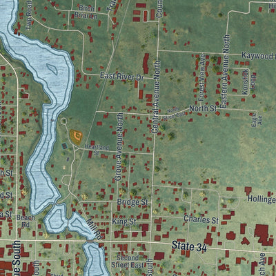 Second close-up of the map of Park Rapids, Minnesota print showing more streets and buildings