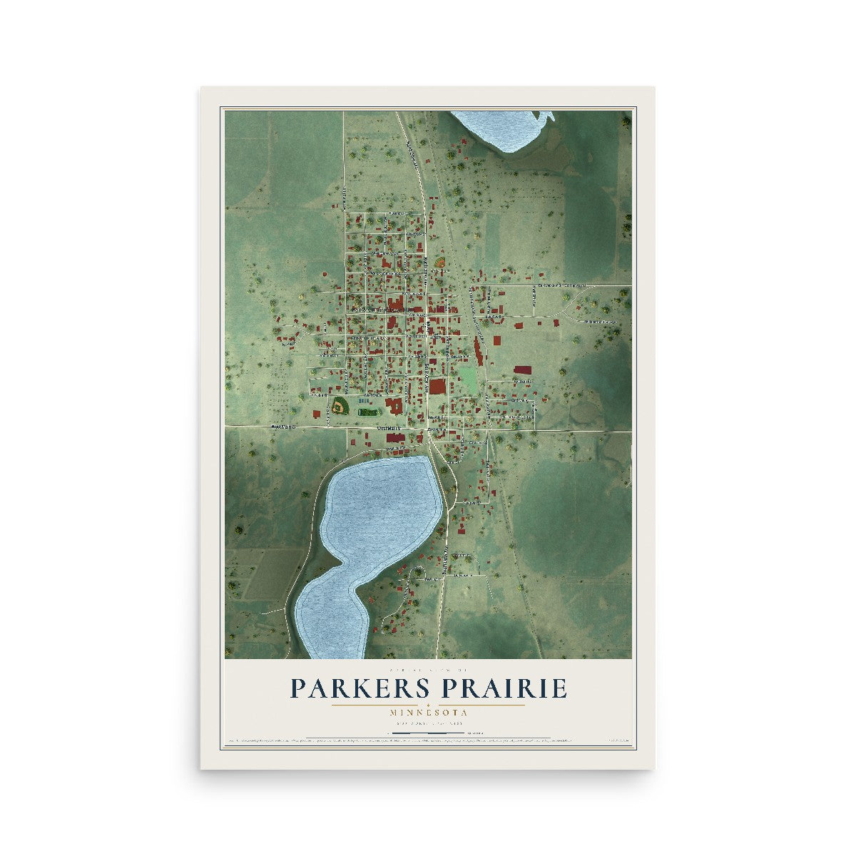 Map of Parkers Prairie, Minnesota, 12 x 18 inch unframed archival matte print