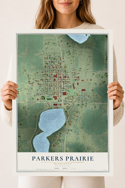 Map of Parkers Prairie, Minnesota, 18 x 24 inch unframed archival matte print