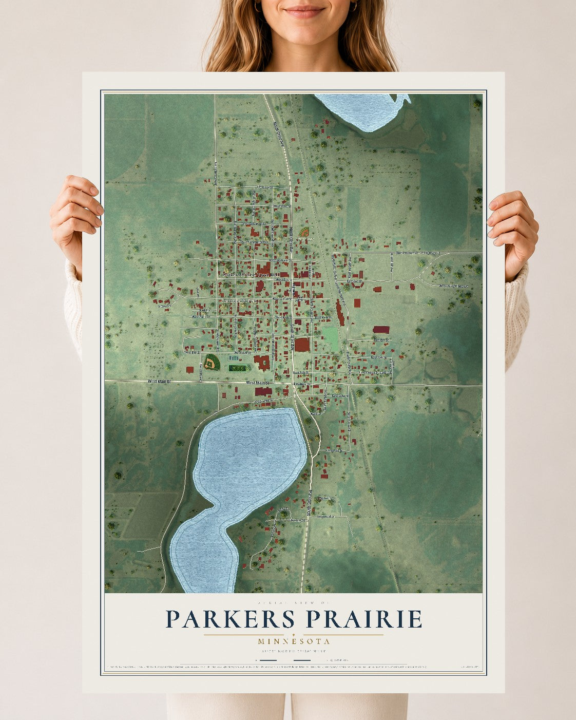Map of Parkers Prairie, Minnesota, 24 x 36 inch unframed archival matte print