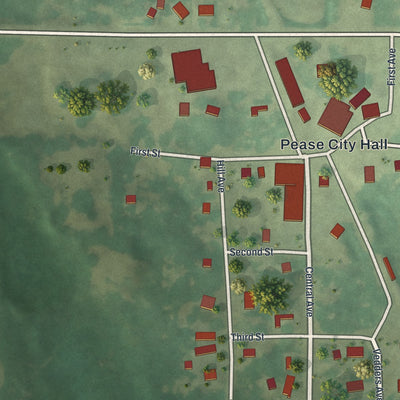 Second close-up of the map of Pease, Minnesota print showing more streets and buildings