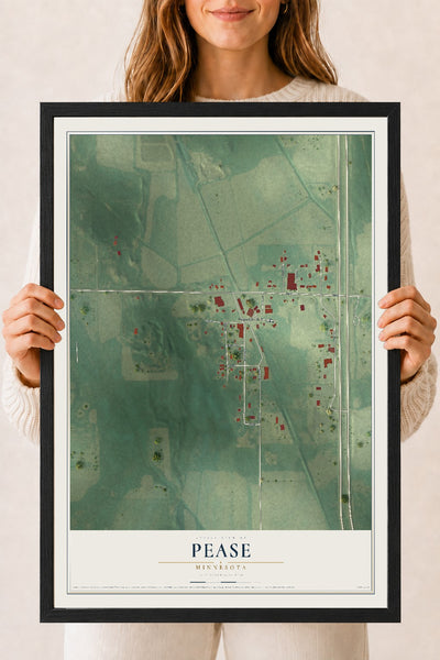 Map of Pease, Minnesota, 18 x 24 inch print in a black wood frame