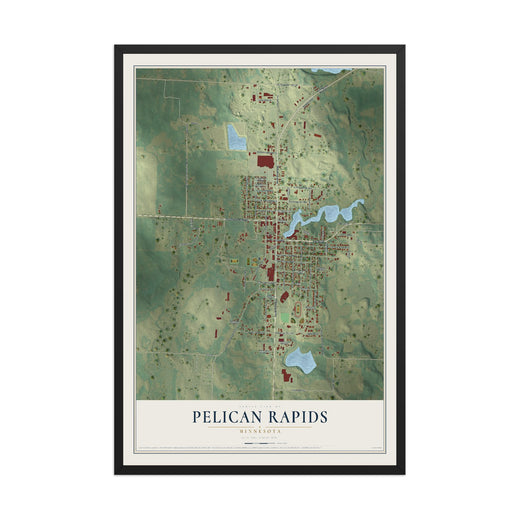 Map of Pelican Rapids, Minnesota, 12 x 18 inch print in a black wood frame