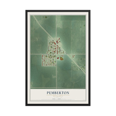 Map of Pemberton, Minnesota, 12 x 18 inch print in a black wood frame