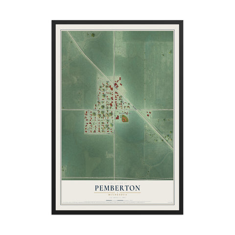 Map of Pemberton, Minnesota, 12 x 18 inch print in a black wood frame