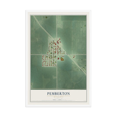 Map of Pemberton, Minnesota, 12 x 18 inch print in a white wood frame