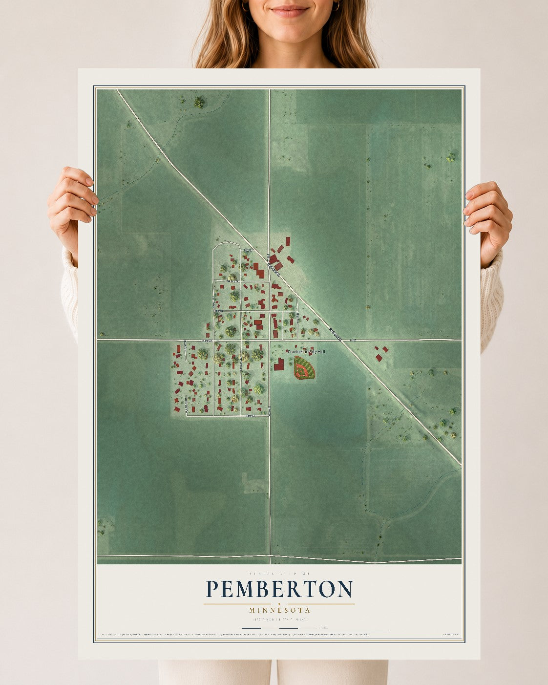 Map of Pemberton, Minnesota, 24 x 36 inch unframed archival matte print
