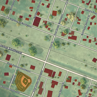 Close-up of the map of Pennock, Minnesota print showing street and building detail