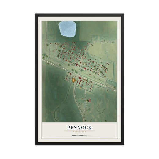 Map of Pennock, Minnesota, 12 x 18 inch print in a black wood frame