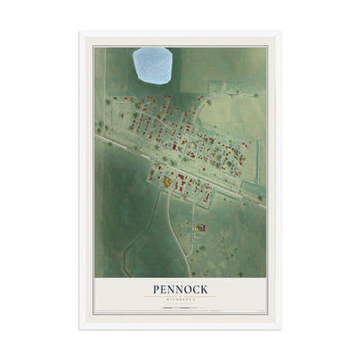 Map of Pennock, Minnesota, 12 x 18 inch print in a white wood frame