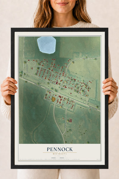 Map of Pennock, Minnesota, 18 x 24 inch print in a black wood frame