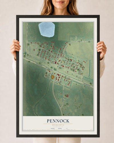 Map of Pennock, Minnesota, 24 x 36 inch print in a black wood frame