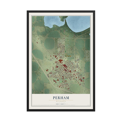 Map of Perham, Minnesota, 12 x 18 inch print in a black wood frame