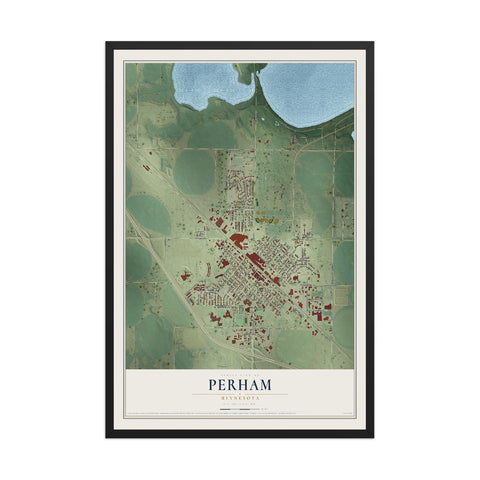 Map of Perham, Minnesota, 12 x 18 inch print in a black wood frame