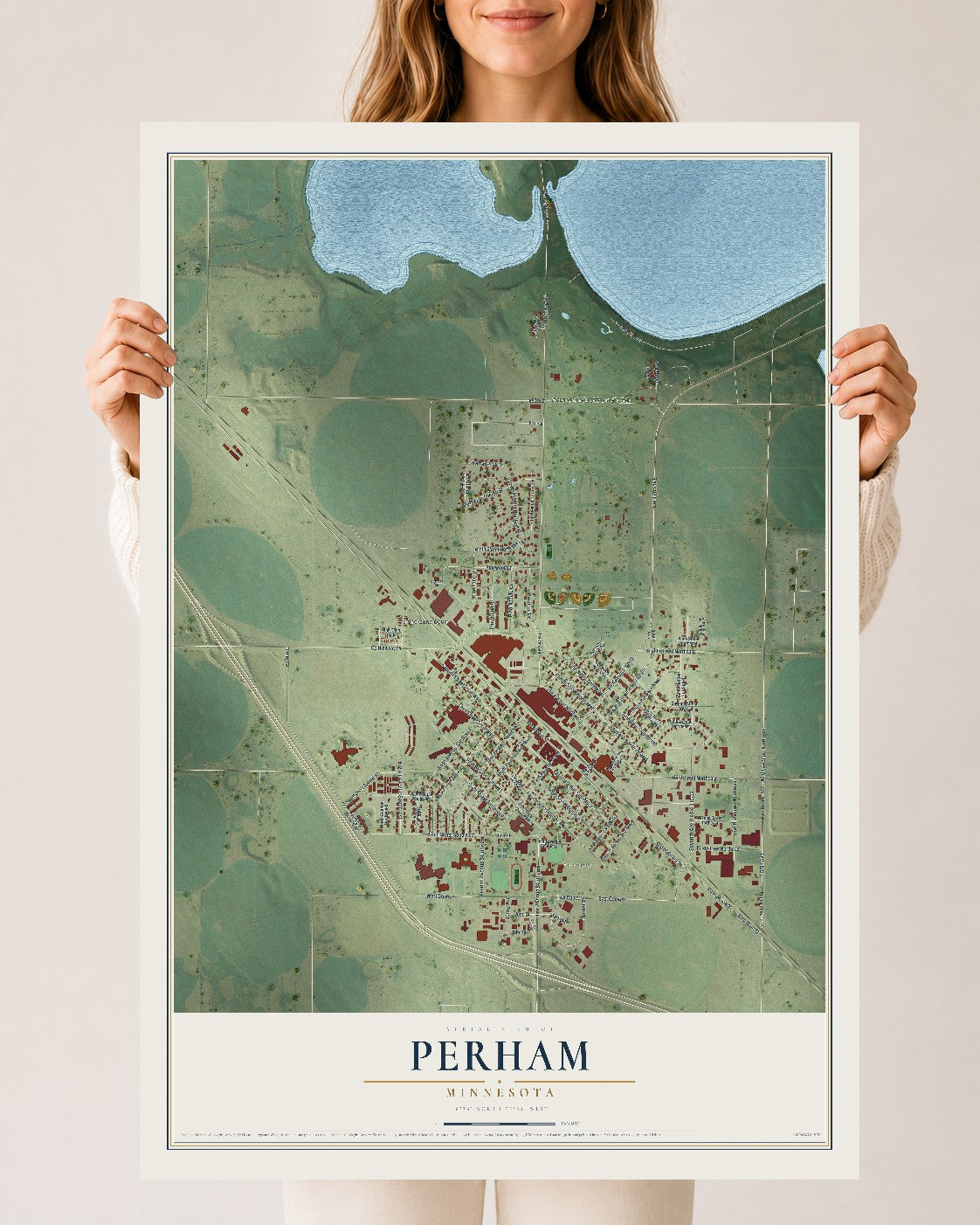 Map of Perham, Minnesota, 24 x 36 inch unframed archival matte print