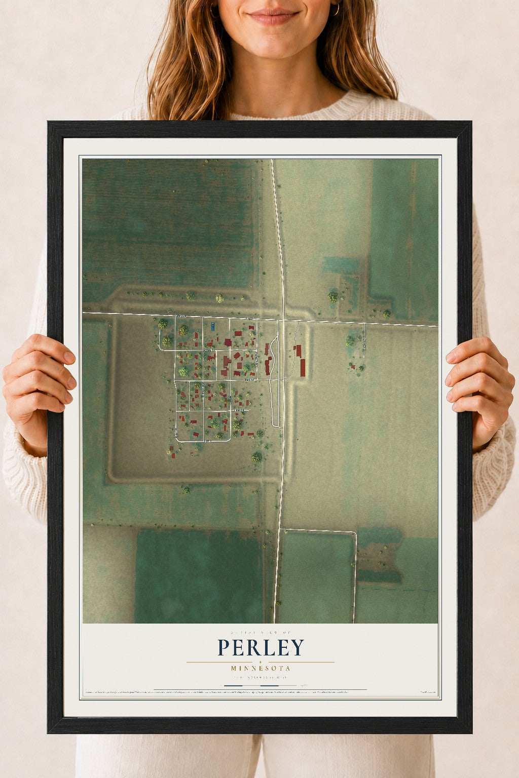 Map of Perley, Minnesota, 18 x 24 inch print in a black wood frame