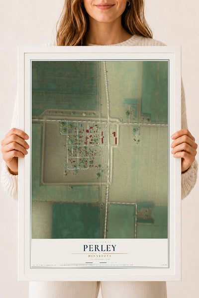 Map of Perley, Minnesota, 18 x 24 inch print in a white wood frame